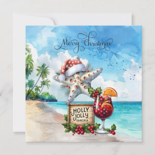 Star Fish wears Santa Hat with Christmas Drink Card