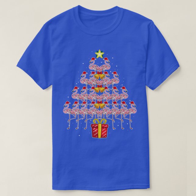 Star Flamingo Christmas Tree Funny Pink Santa Hat  T-Shirt (Design Front)