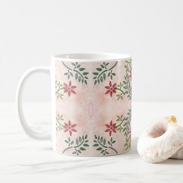 Star Flower Pattern Coffee Mug (With Donut)