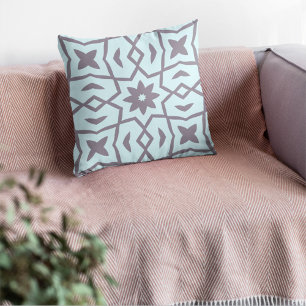 Star Flower Pattern in Pale Blue and Gray Cushion