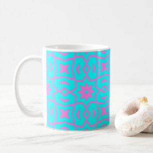 Star Flower Pattern in Pink and Turquoise Coffee Mug