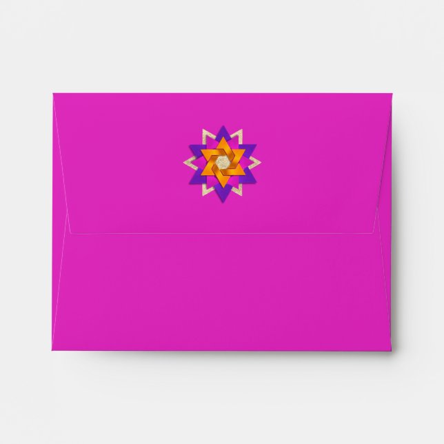 Star Flower Purple Pink Orange RSVP Envelope (Back (Top Flap))