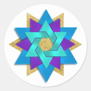 Star Flower Turquoise Blue Purple Aqua Classic Round Sticker