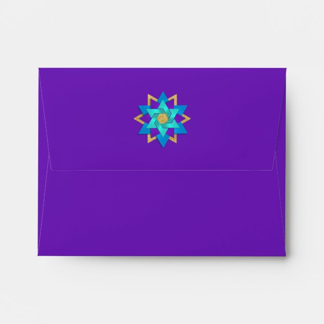 Star Flower Turquoise Blue Purple Aqua Envelope (Back (Top Flap))