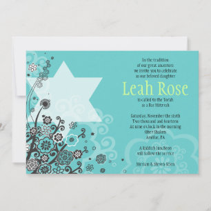 STAR FLOWERS Bat Mitzvah Invitation Invite