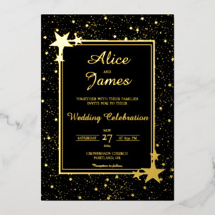 Star Galaxy Frame Elegant Black Gold Foil Wedding
