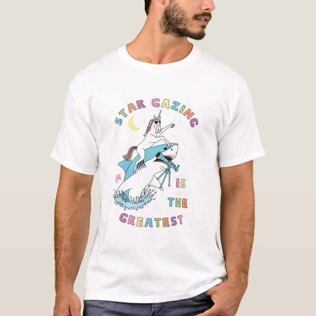 Star Gazing Is The Greatest Unicorn Riding Shark T-Shirt (Front)