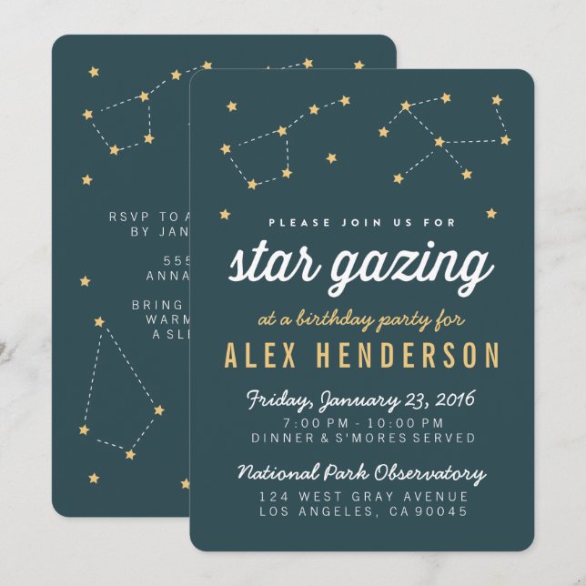 Star Gazing Kids Birthday Party Invitation (Front/Back)