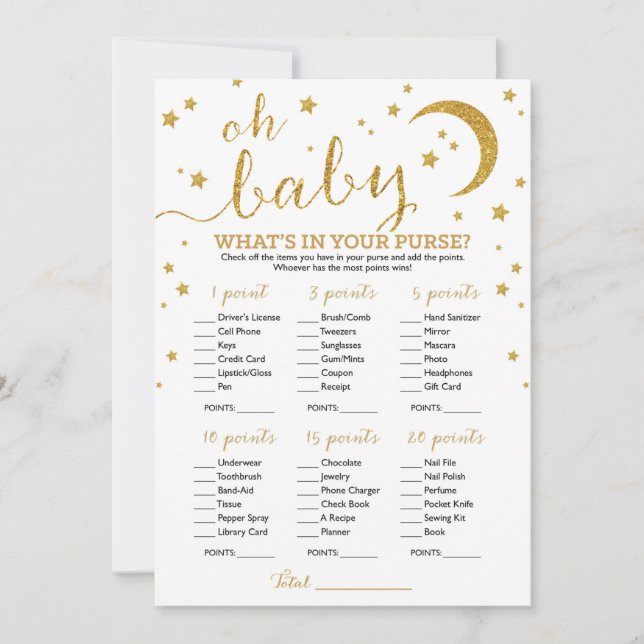 Star Gold Glitter What's In Your Purse Invitation (Front)