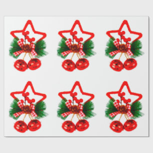 Star, Holly and Bells Ornament Wrapping Paper