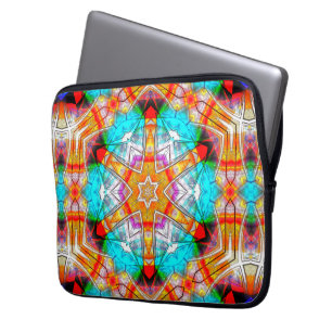 Star kaleidoscope in orange and cyan scratched th laptop sleeve