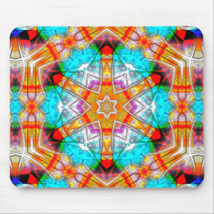 Star kaleidoscope in orange and cyan scratched th mouse mat