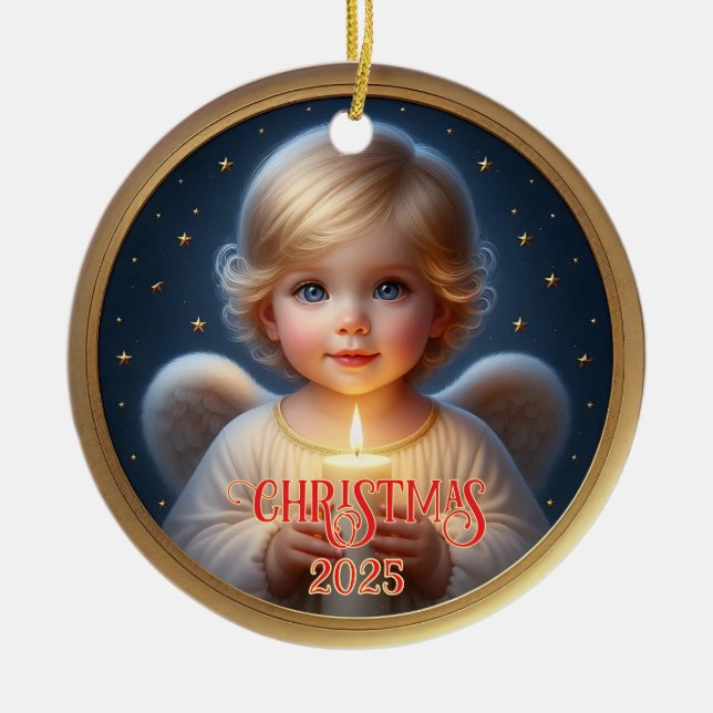 Star-Kissed Angel Child with Candle Ornament (Front)