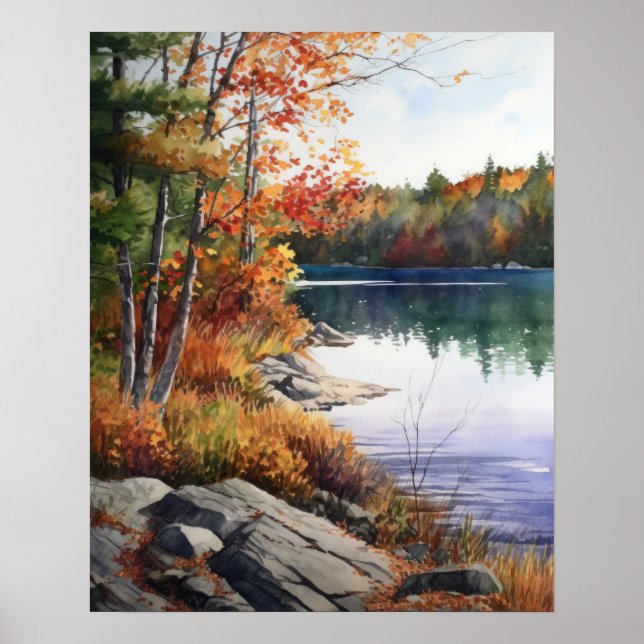 Star Lake Watercolor Landscape Art Print Poster (Front)
