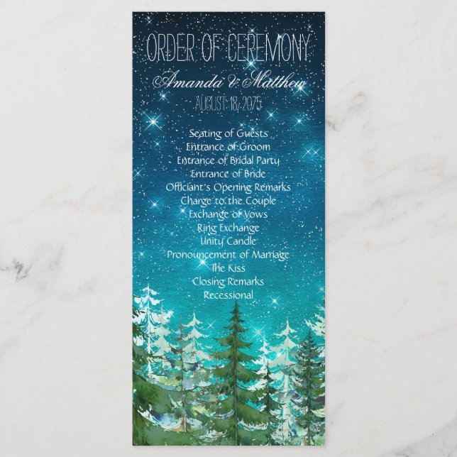 Star Light Night Forest Wedding Order of Ceremony Programme (Front)