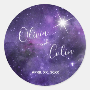 Star Light Purple White Wedding  Classic Round Sticker