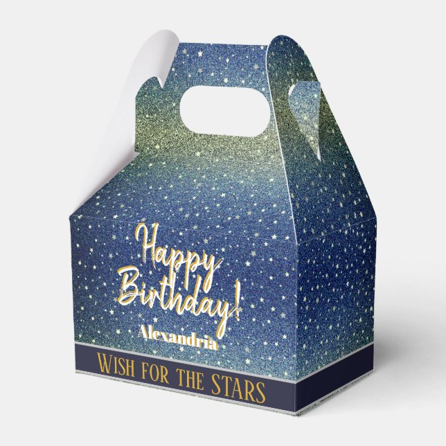 Star Light Sky Denim Blue Happy Birthday Party Favour Box (Front Side)