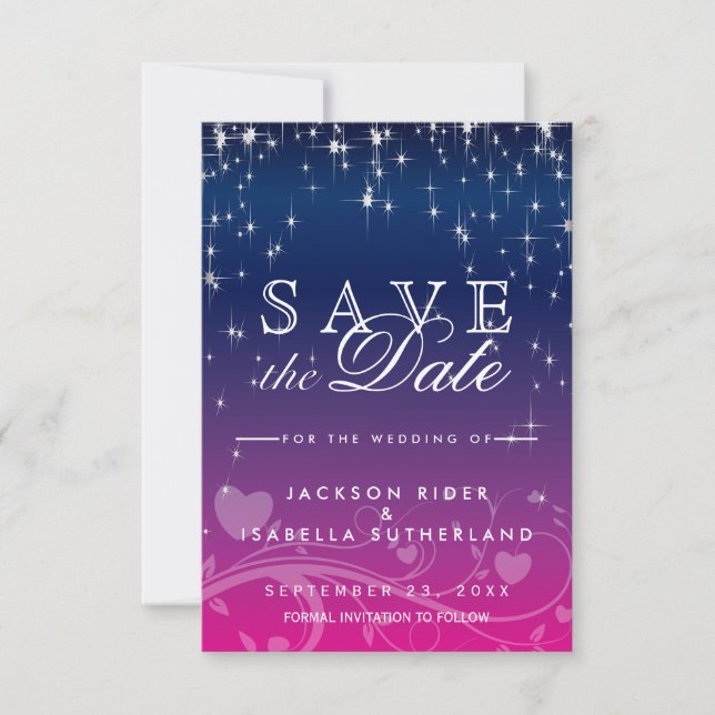 Star Lights in Dark Blue and Pink - Save the Date (Front)
