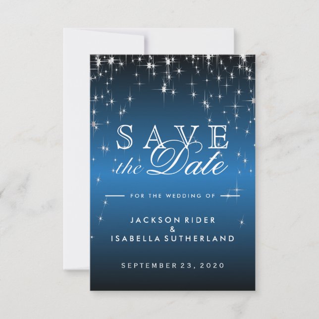 Star Lights in Metallic Blue - Save the Date (Front)