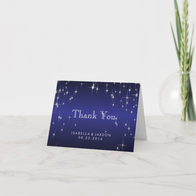 Star Lights in Metallic Dark Blue - Thank You Card (Front)