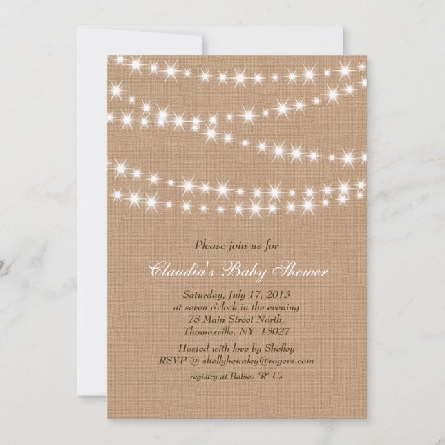 Star Lights on Burlap Baby Shower Invitation (Front)