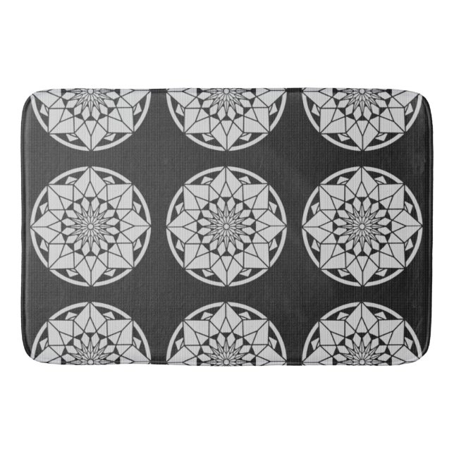 Star Mandala knitting black & white Bath Mat (Front)