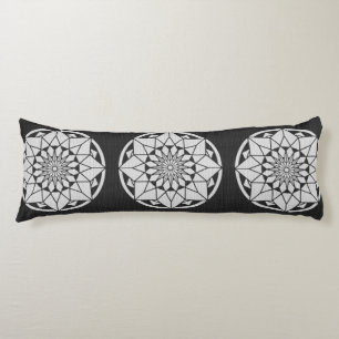 Star Mandala knitting black & white Body Cushion