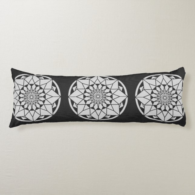 Star Mandala knitting black & white Body Cushion (Front)