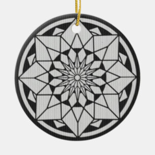 Star Mandala knitting black & white Ceramic Tree Decoration