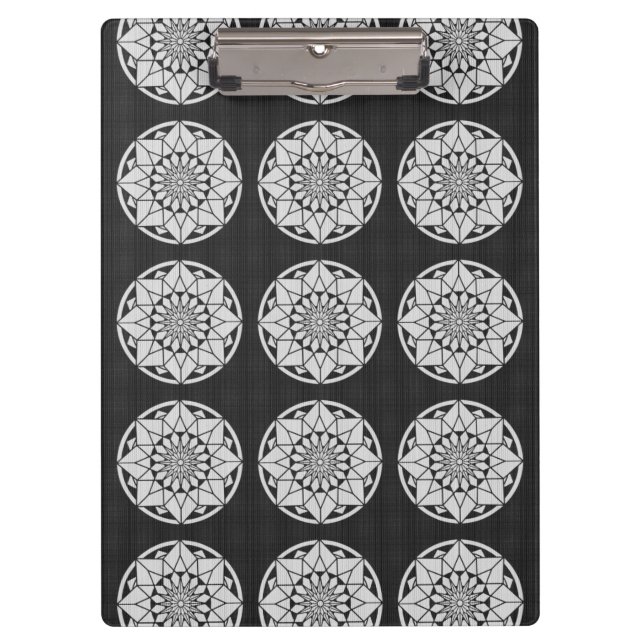 Star Mandala knitting black & white Clipboard (Front)