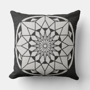 Star Mandala knitting black & white Cushion