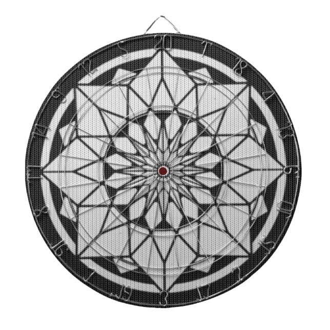 Star Mandala knitting black & white Dartboard (Front)