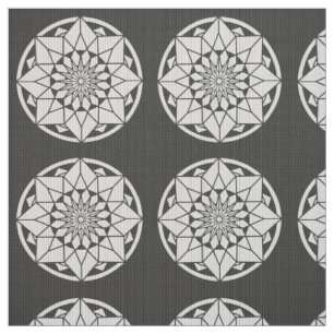 Star Mandala knitting black & white Fabric