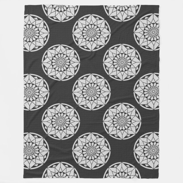 Star Mandala knitting black & white Fleece Blanket (Front)