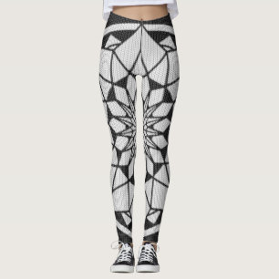 Star Mandala knitting black & white Leggings
