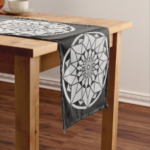Star Mandala knitting black & white Medium Table Runner