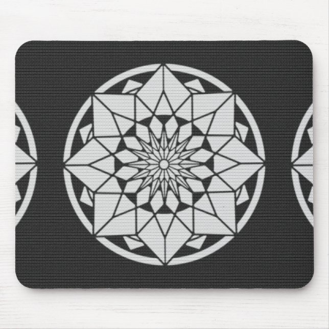 Star Mandala knitting black & white Mouse Mat (Front)