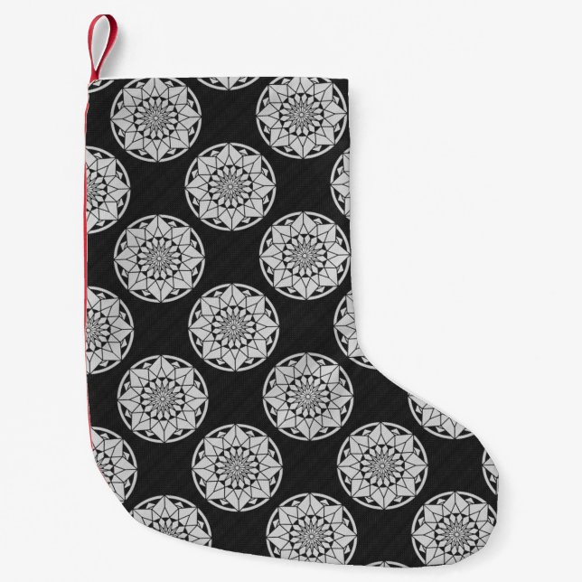 Star Mandala knitting black & white Small Christmas Stocking (Front)