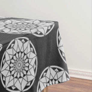 Star Mandala knitting black & white Tablecloth