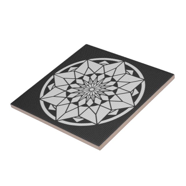 Star Mandala knitting black & white Tile (Side)