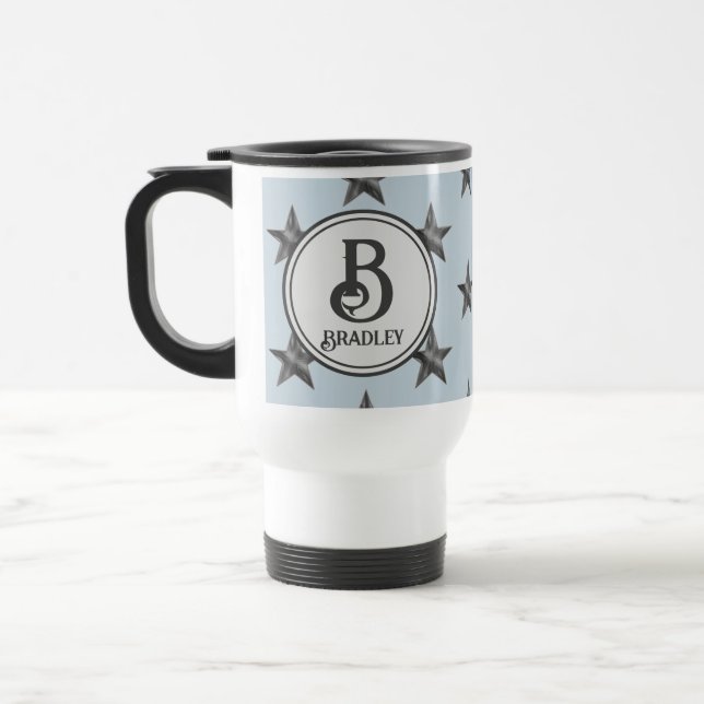 Star Monogram Family Initial Name Nautical Travel Mug (Left)