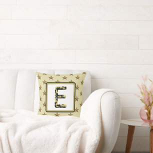 Star Monogram Gold Black Initial Elegant Cushion
