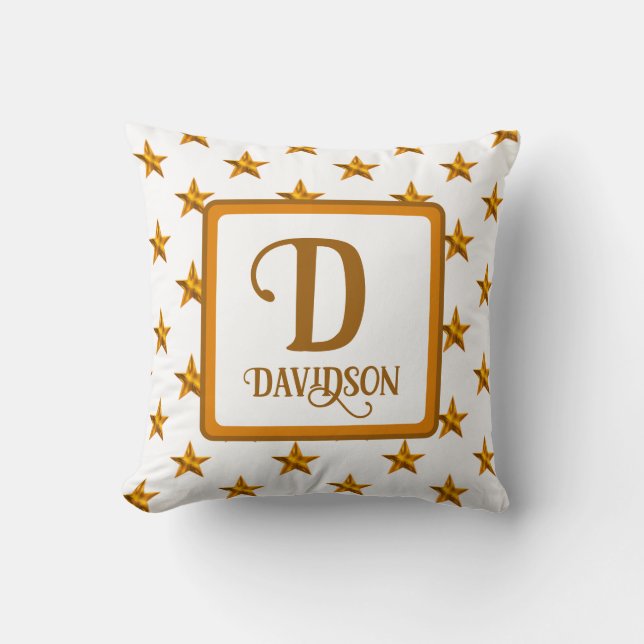 Star Monogram Initial Orange Gold Celestial Decor Cushion (Front)