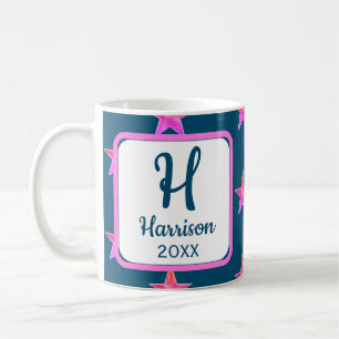 Star Monogram Initial Pink Blue Colourful Coffee Mug