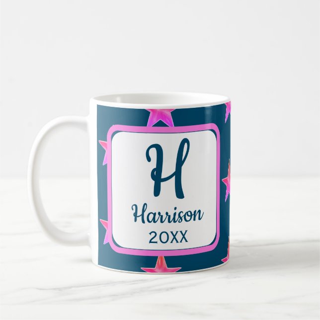 Star Monogram Initial Pink Blue Colourful Coffee Mug (Left)