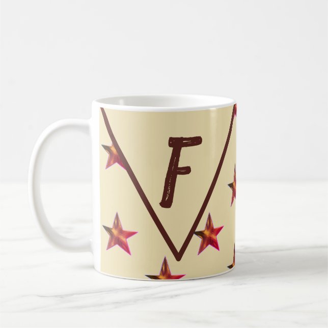 Star Monogram Red Tan Keepsake Family Initial Coffee Mug (Left)
