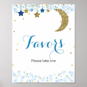 Star moon blue Watercolor Favor Sign