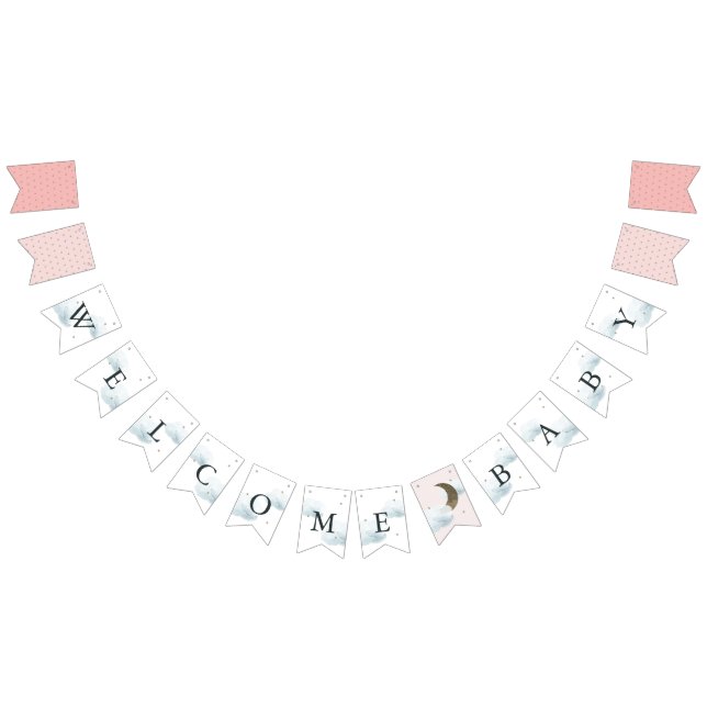 Star Moon & Cloud Welcome Baby Pink Bunting Flags (All)