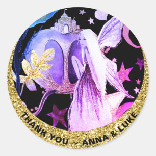 *~* Star Moon Fairy Tales Gold Glitter Castle Classic Round Sticker
