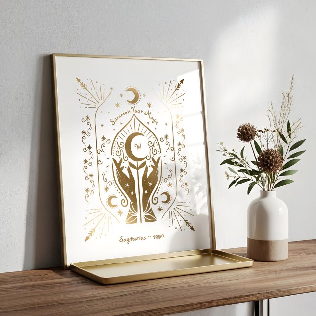 Star & Moon Fortune Teller Monogram & Birth Year Poster (Star & Moon Fortune Teller Monogram & Birth Year Poster)